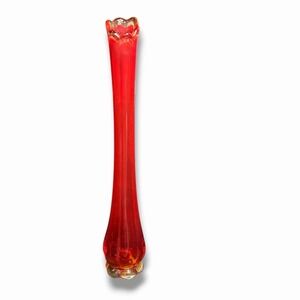 Vintage LE Smith Dominion Stretch Swung Vase Amberina Mid Century Mod 14" GLOWS